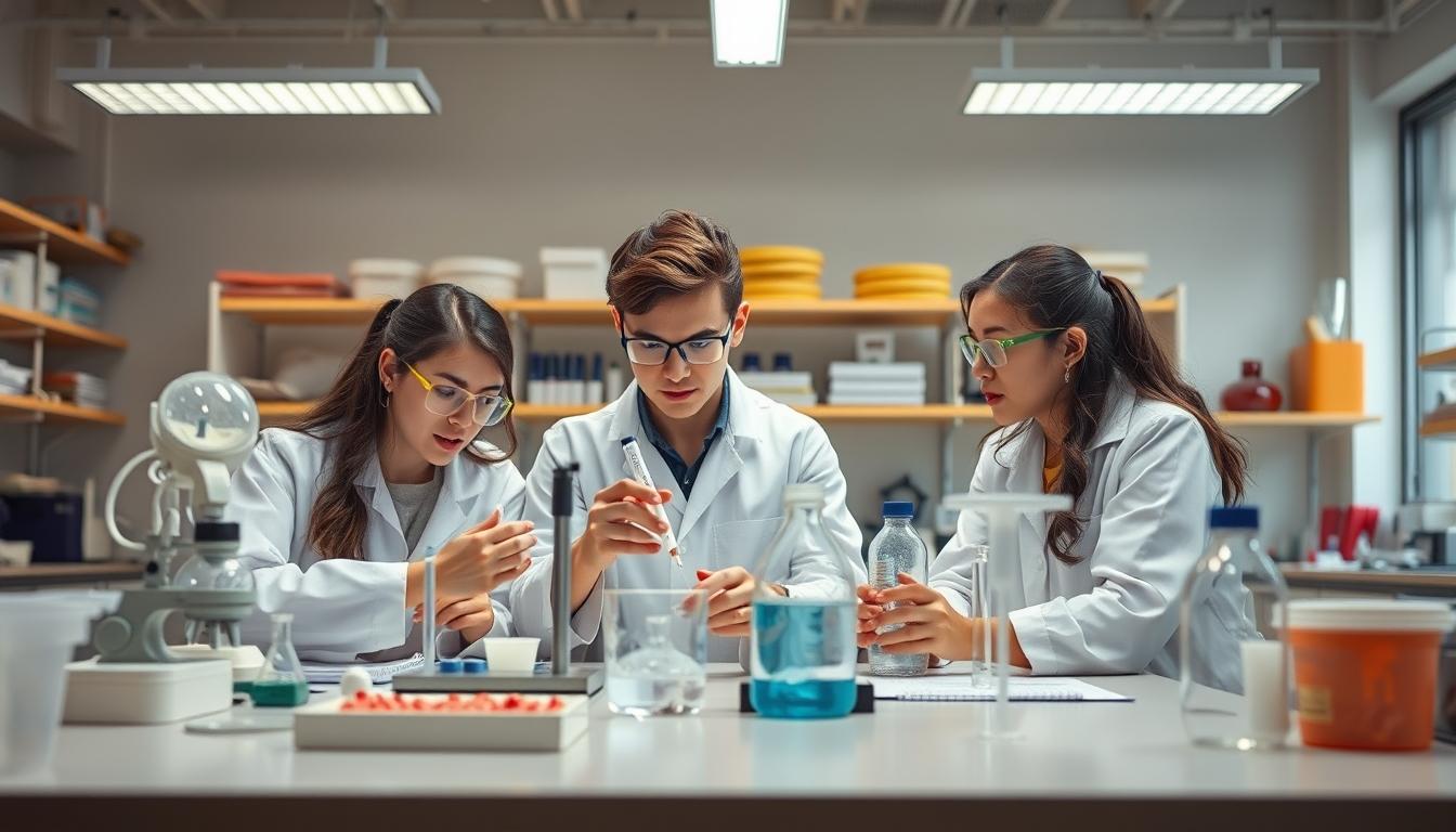 Students studying together in modern classroom